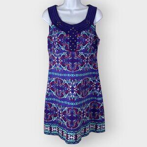 Hale Bob Womens Shift Dress | M | Cotton Silk | Embellished | Boho
